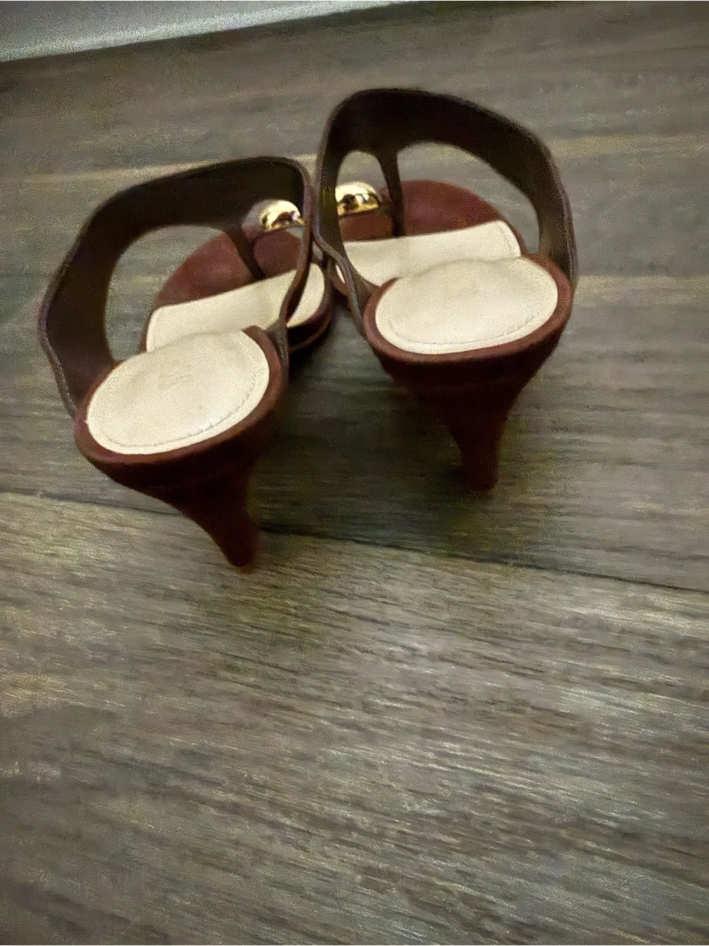 SCHUTZ Brown Suede Thong Mid-Heel Sandals with Gold detail fall